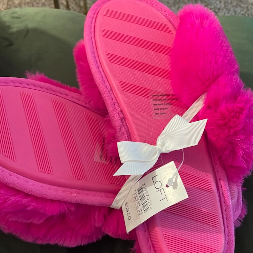 Ann Taylor’s faux fur sexy pink bedroom shoes.